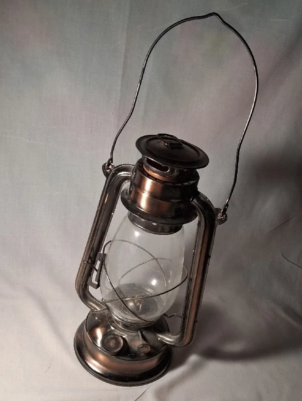 Vintage Hurricane Oil Lantern With Metal Hanging Handle Glass Shade Not Used
